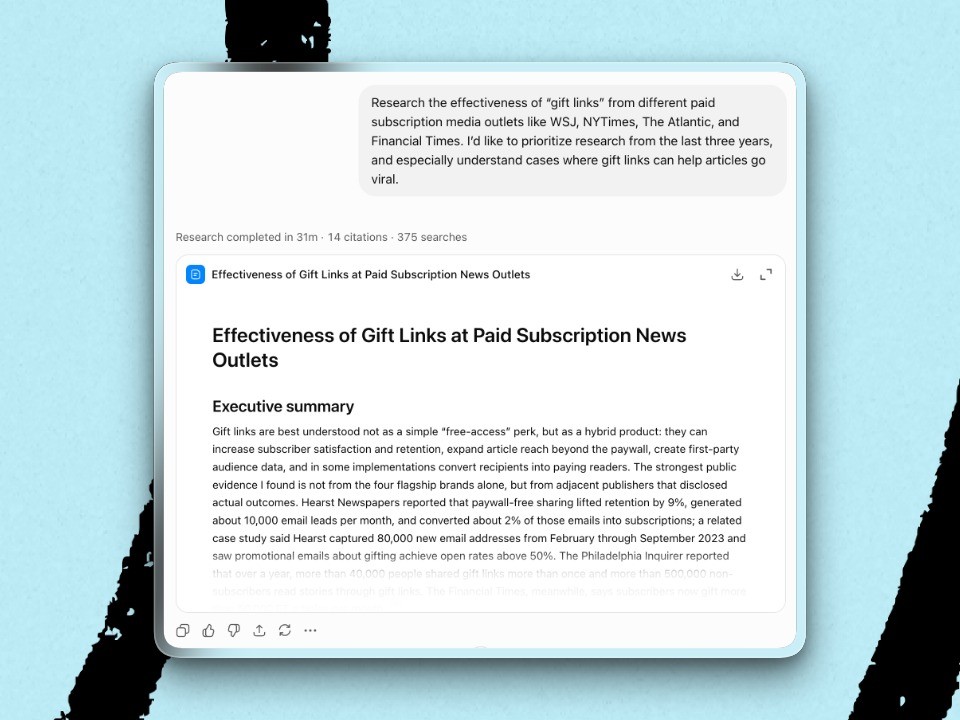 Research conversations in Slack and ChatGPT.