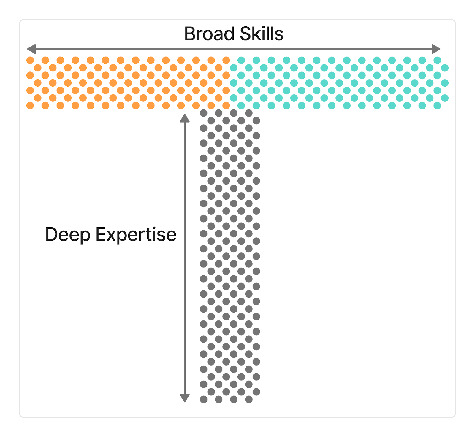 Representation of a T-shaped professional, where each dot represents a task/skill.