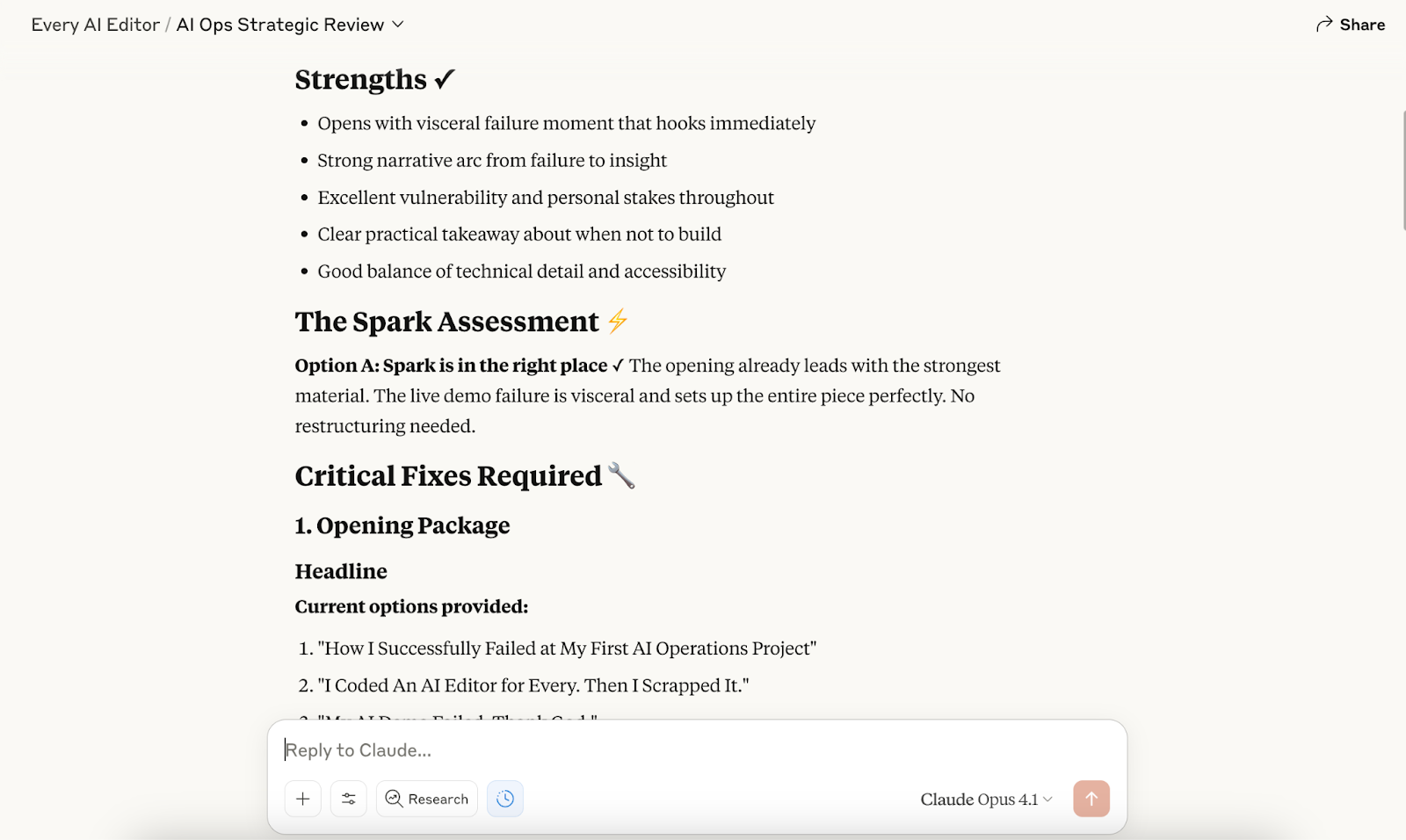The Claude Projects version of the editor. Same quality feedback at a fraction of the maintenance costs.