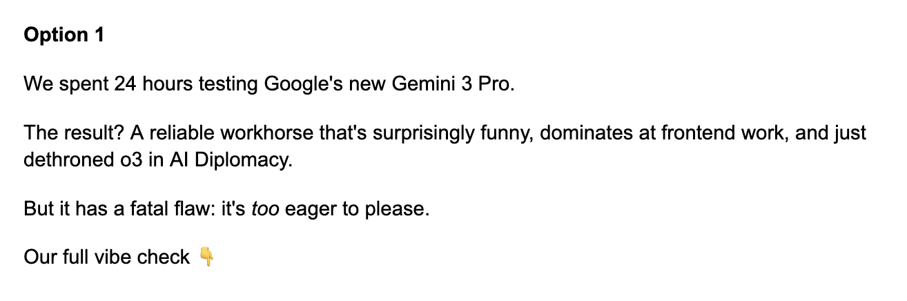 Sonnet 4.5 commits a cardinal sin of AI writing—”the result?”—while producing promotional copy for X. (Screenshot courtesy of Katie.)