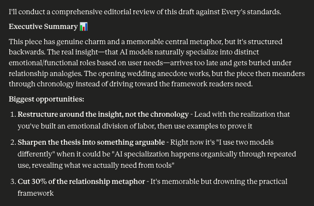 Sonnet 4.5 doesn’t mince words: Cute, but the content is backwards. (Screenshot courtesy of Katie Parrott.)