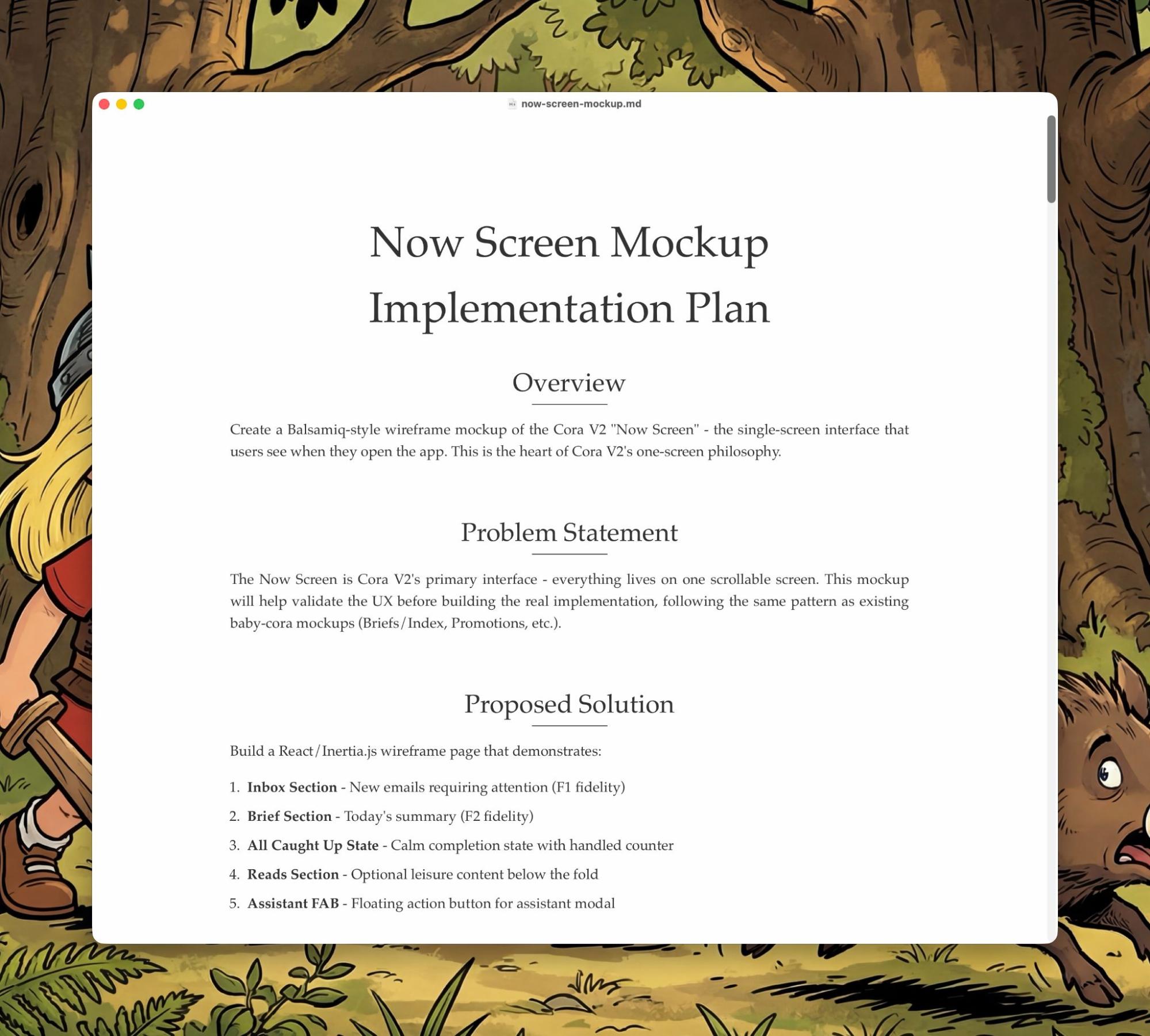 A planning document for a Cora feature. (Image courtesy of Kieran Klaassen.)