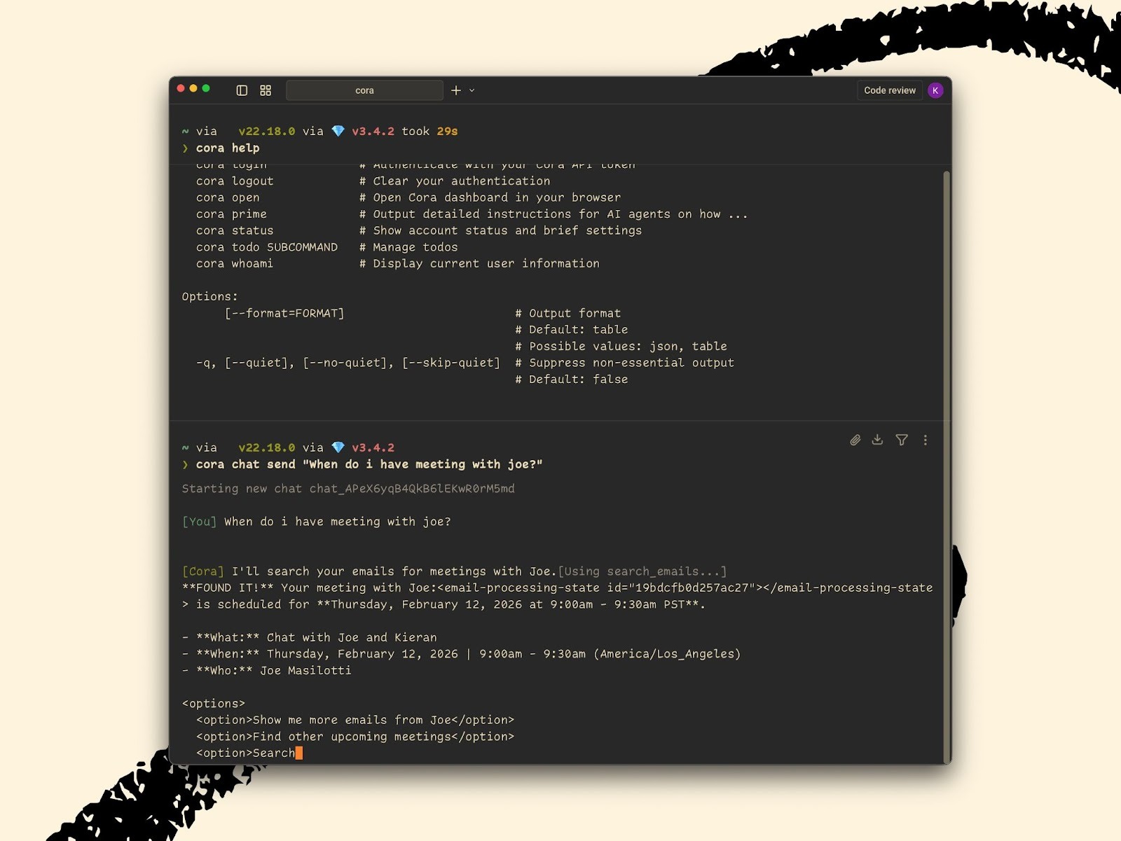 Kieran experiments with potential agent-native flows for Cora before he lets them near production. (Image courtesy of Kieran Klaassen.)