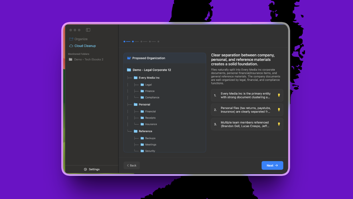 A preview of new Sparkle proposing a logical file system for the user to review. (Image courtesy of Yash Poojary.)
