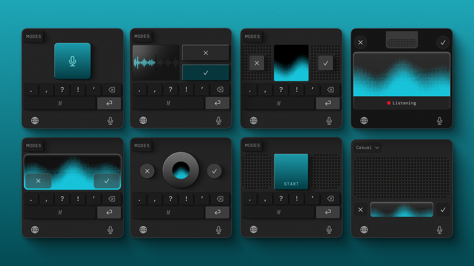 A few of the contenders in our internal keyboard competition for the iOS app. (Source: Daniel Rodrigues.)