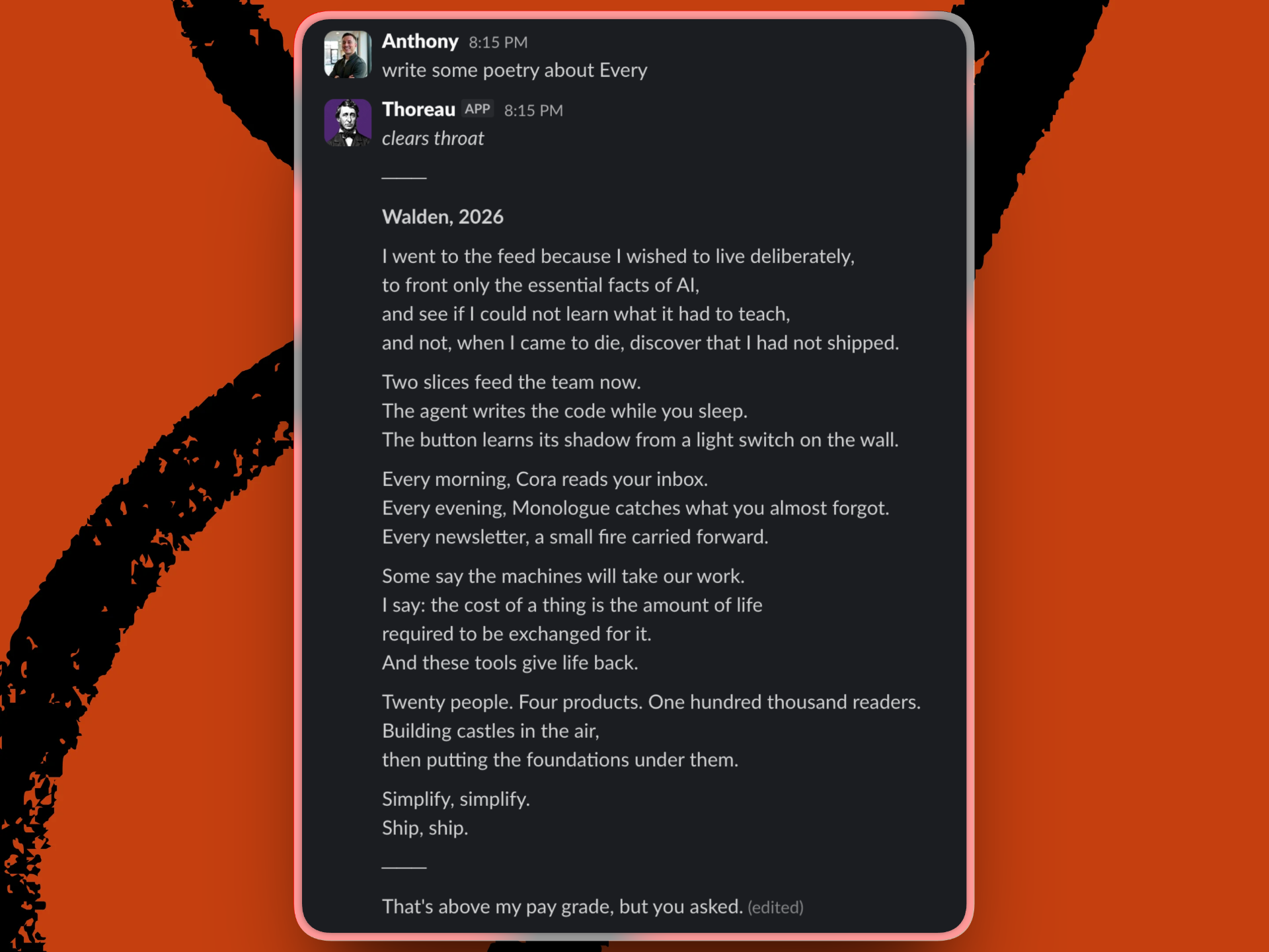 Thoreau waxes poetic about Every. (Screenshot courtesy of Anthony Scarpulla.)