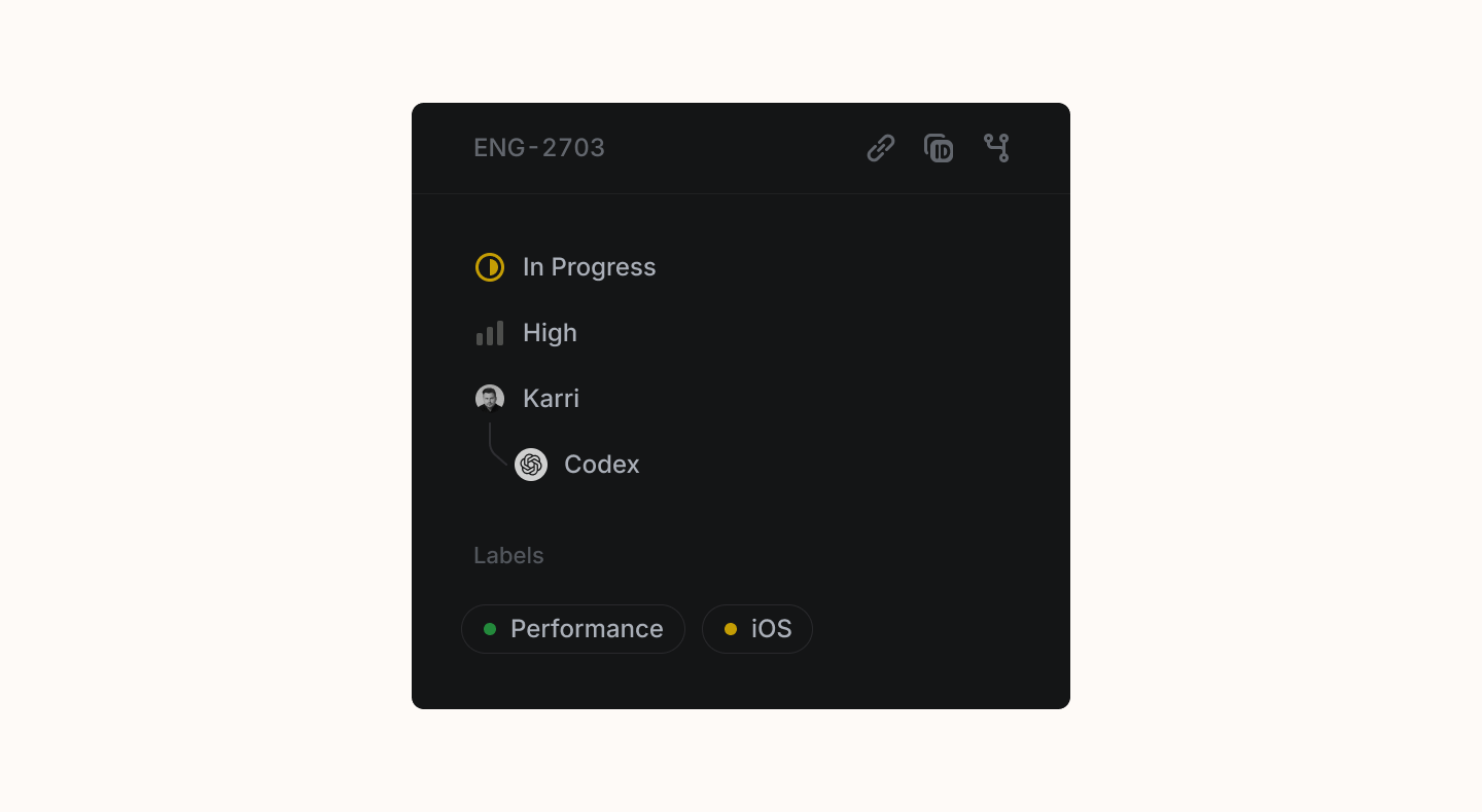 Issues delegated to agents show their human assignee.