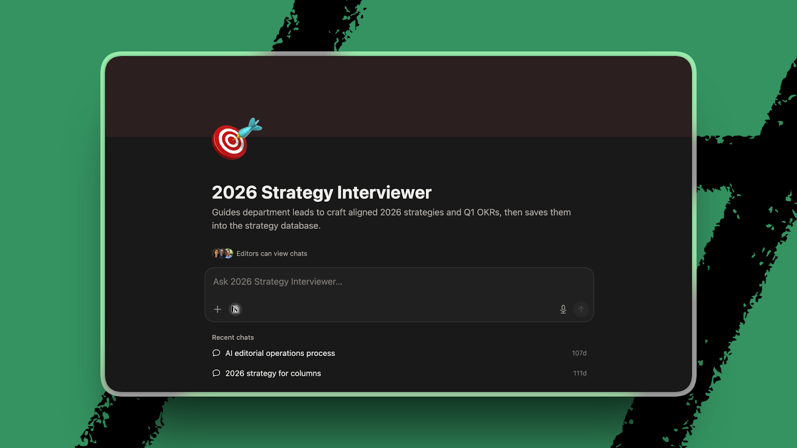 Every’s strategy interviewer agent helped the entire team develop 2026 OKRs that were aligned with the whole company’s goals. (Image courtesy of Katie Parrott.)