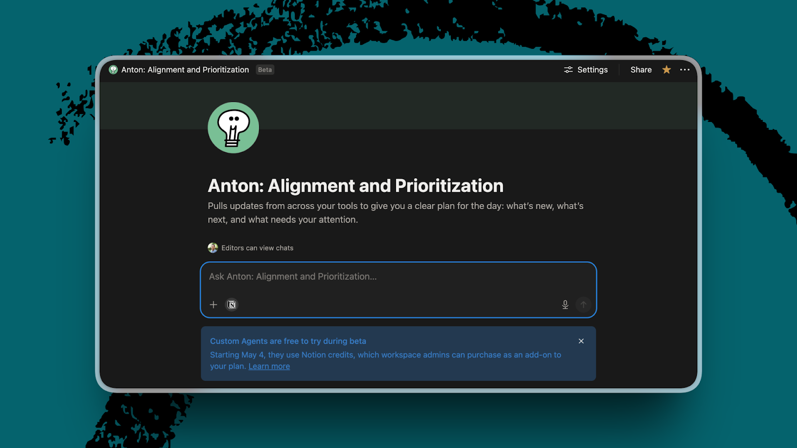 The Anton agent, available through Notion or in Slack, helps Every team members keep track of their priorities. (Image courtesy of Katie Parrott.)