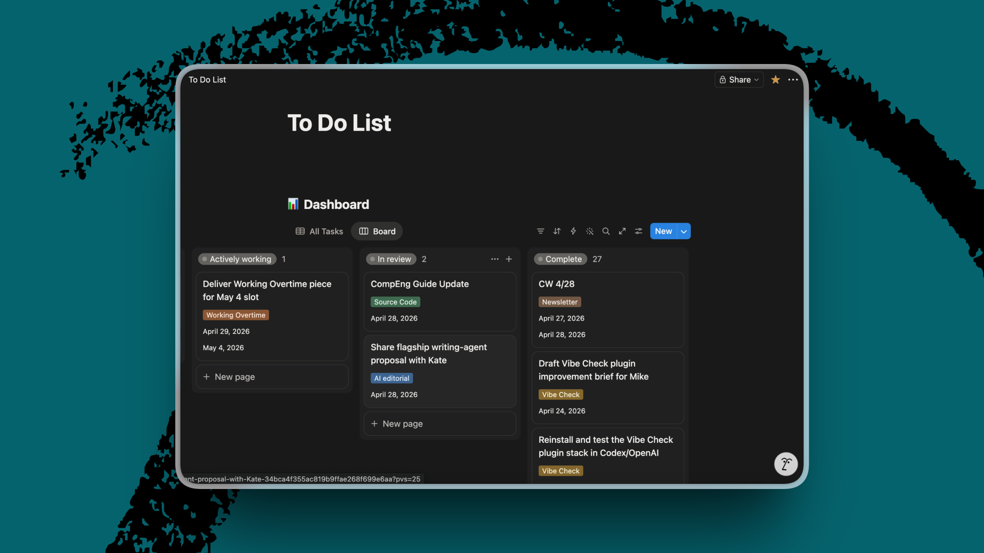My Notion to-do list functions as the source of truth for me and the agent about the status of projects. If it's not up-to-date, the whole system falls apart.